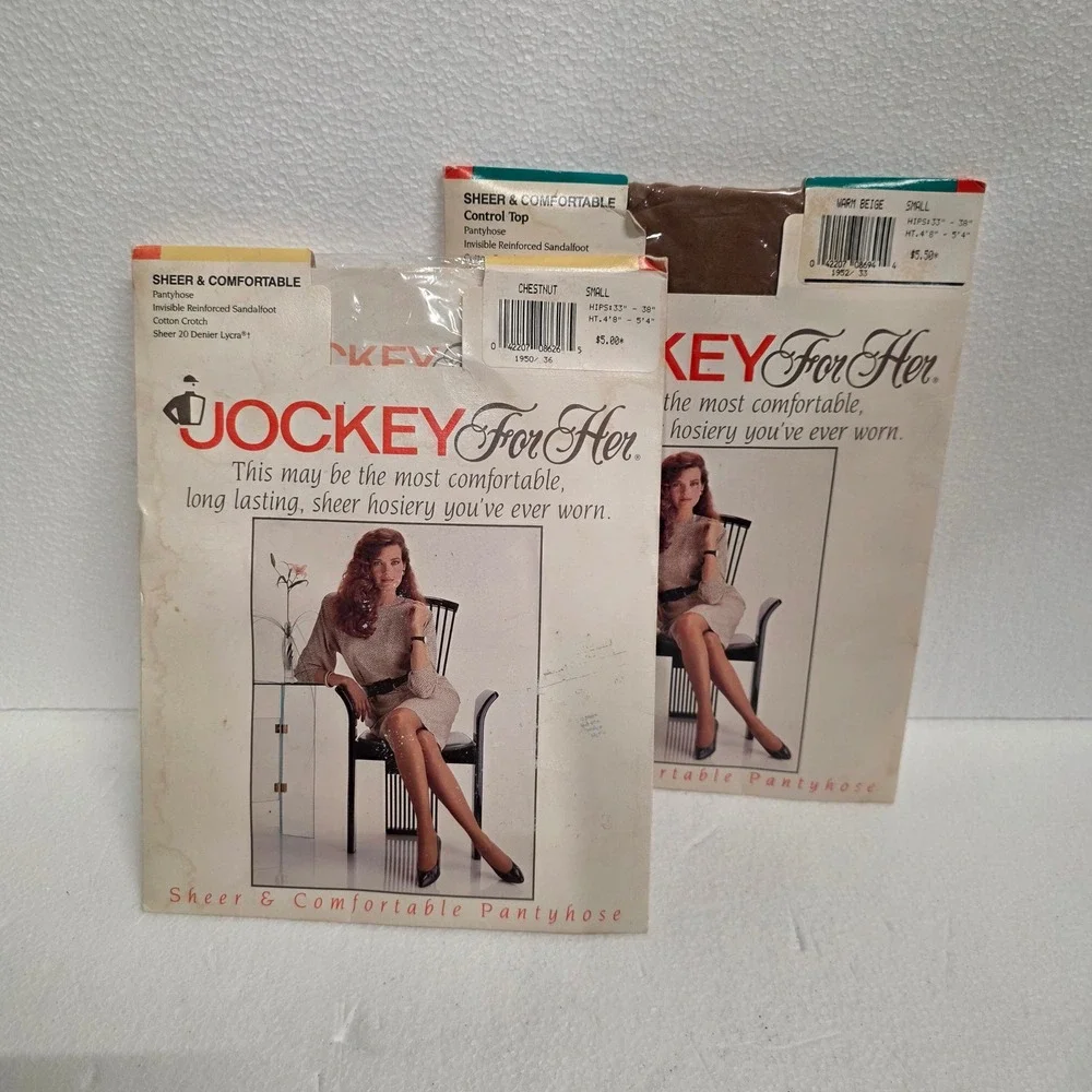 2pk Vintage Jockey For Her Pantyhose Small Chestnut Warm Beige Control Top 1950